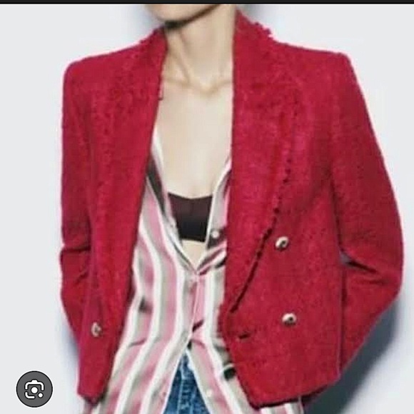Zara Textured Blazer Frayed Lapel Fuschia XS - Picture 1 of 9
